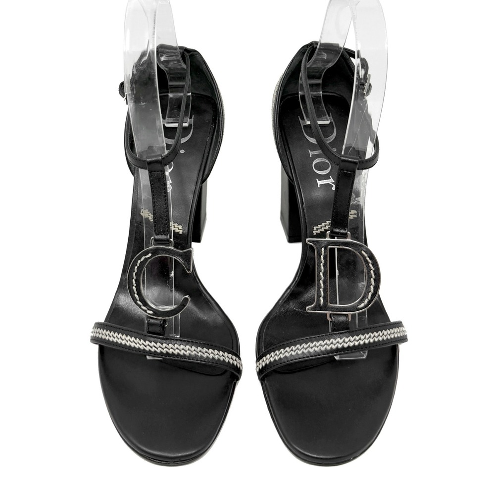 Dior Black CD Logo T Strap Block Heel Sandals 38.5 Galliano Runway
